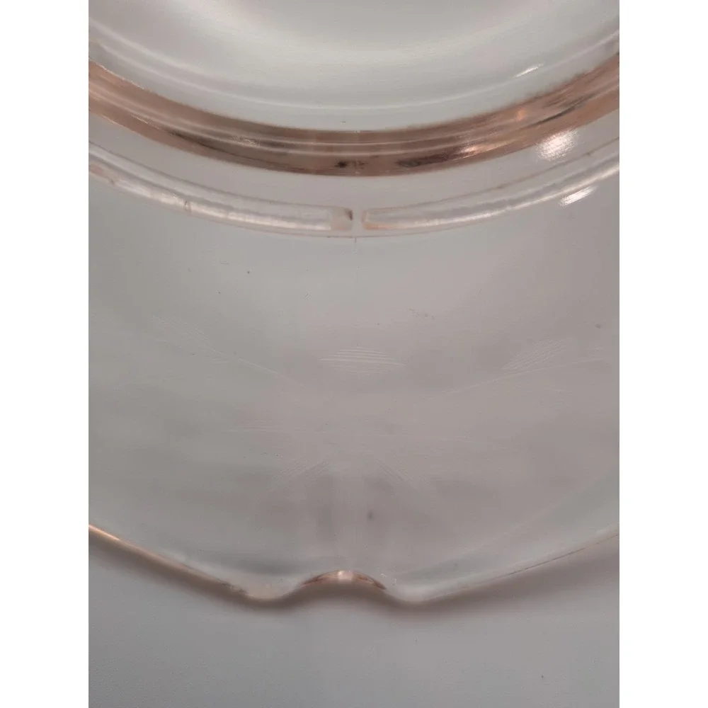 Vintage Pink Depression Glass Etched Leaf Bon Bon Dish with Handles 7x5x3 - Picture 10 of 14